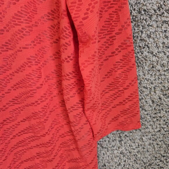 Chicos Top Womens 1 US Medium Orange Open Knit Scoop Neck 3/4 Sleeve Casual - Picture 2 of 7
